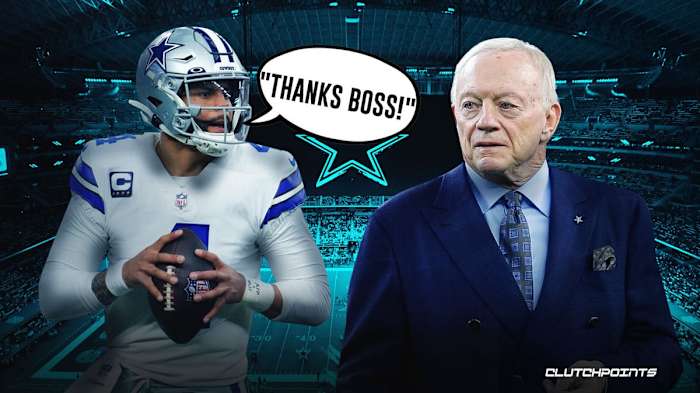 Dak Prescott (left) and Jerry Jones (right)
